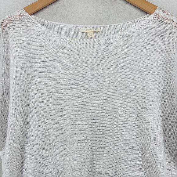 EILEEN FISHER Sweater L Organic Linen Short Sleeve Boat Neck Sheer White - Picture 3 of 12